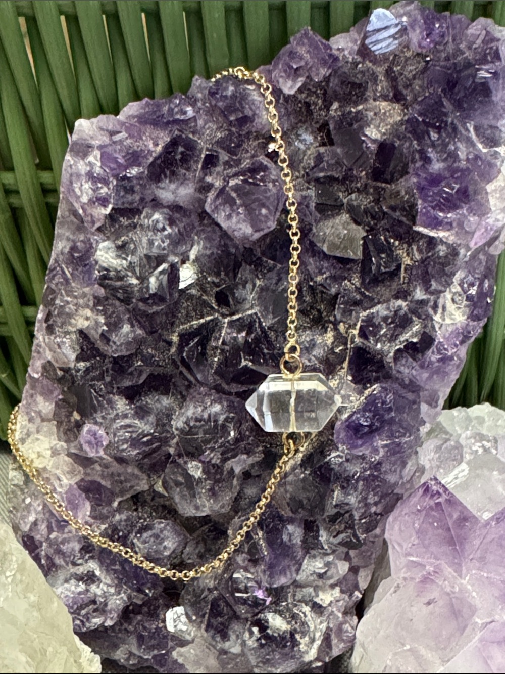 Gold Chain Necklace with Clear Crystal Pendant - Women Jewelry